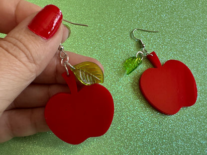 Red Apple Earrings: Laser Cut Acrylic Apples, Fruit, Fall, Food Earrings, Teacher Gift, Red Apples, Best Gifts for Her/Him/Them