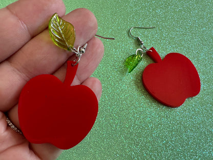 Red Apple Earrings: Laser Cut Acrylic Apples, Fruit, Fall, Food Earrings, Teacher Gift, Red Apples, Best Gifts for Her/Him/Them