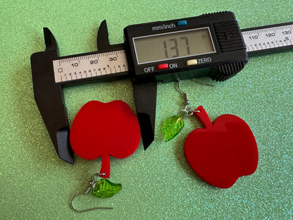 Red Apple Earrings: Laser Cut Acrylic Apples, Fruit, Fall, Food Earrings, Teacher Gift, Red Apples, Best Gifts for Her/Him/Them