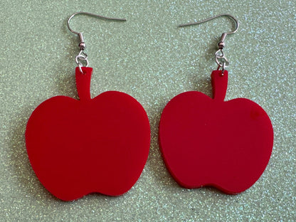 Red Apple Earrings: Laser Cut Acrylic Apples, Fruit, Fall, Food Earrings, Teacher Gift, Red Apples, Gifts for Her/Him/Them