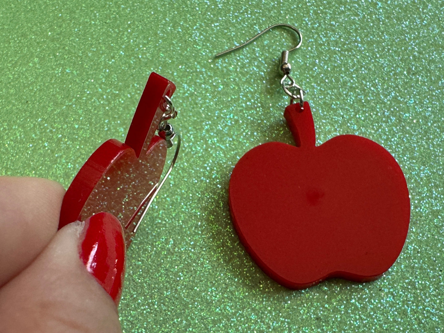 Red Apple Earrings: Laser Cut Acrylic Apples, Fruit, Fall, Food Earrings, Teacher Gift, Red Apples, Gifts for Her/Him/Them