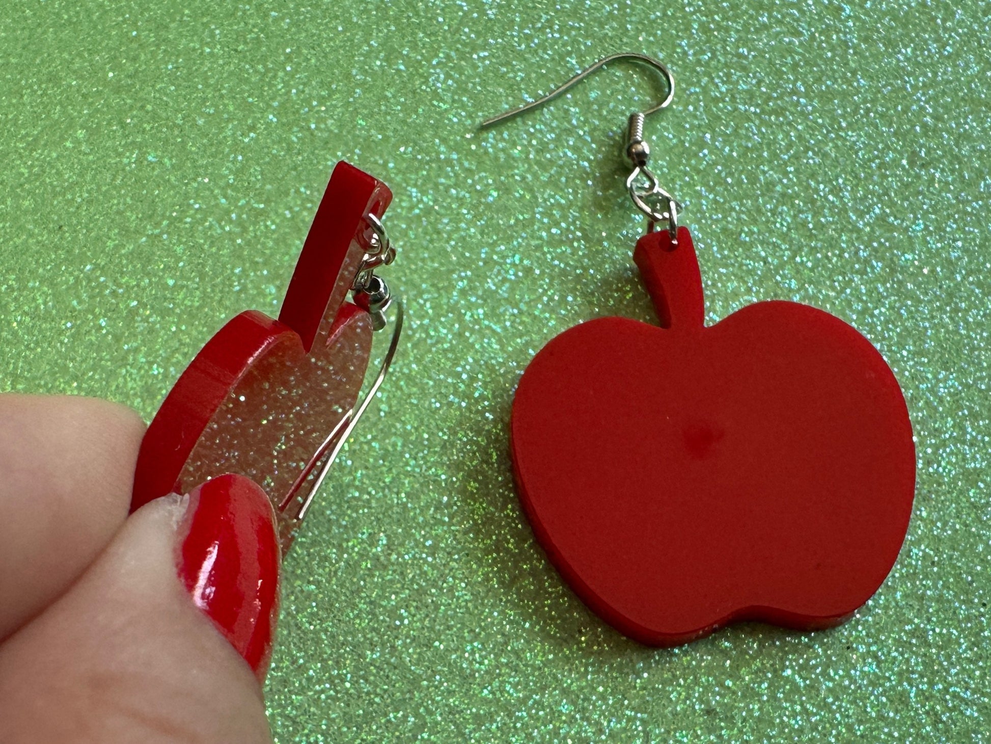 Red Apple Earrings: Laser Cut Acrylic Apples, Fruit, Fall, Food Earrings, Teacher Gift, Red Apples, Gifts for Her/Him/Them
