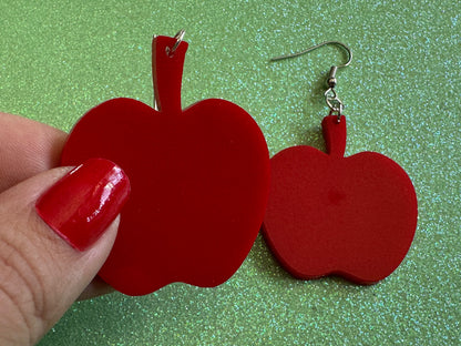 Red Apple Earrings: Laser Cut Acrylic Apples, Fruit, Fall, Food Earrings, Teacher Gift, Red Apples, Gifts for Her/Him/Them