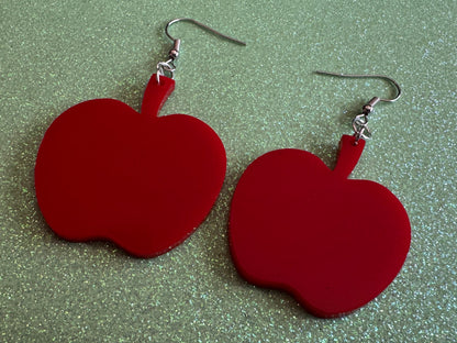 Red Apple Earrings: Laser Cut Acrylic Apples, Fruit, Fall, Food Earrings, Teacher Gift, Red Apples, Gifts for Her/Him/Them