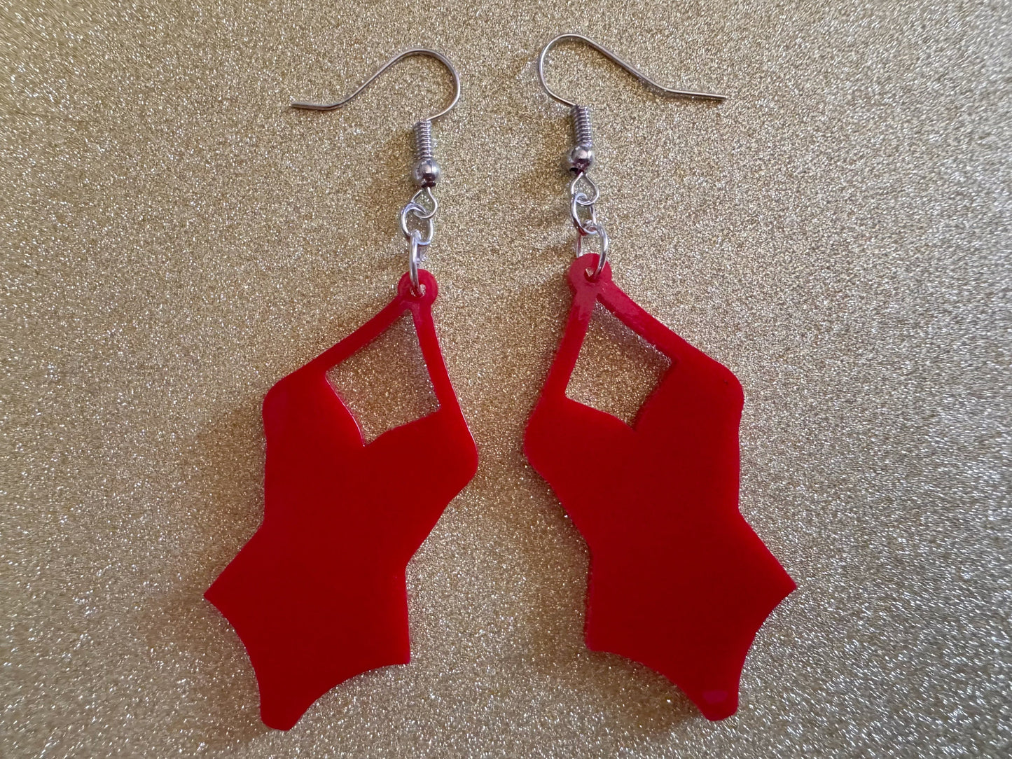 Red Bathing Suit Earrings: Laser Cut Acrylic Swimsuit Earrings, Beach, Swim, Swimming Lifeguard, Swimmer, Vacay, Best Gifts for Her/Him/Them
