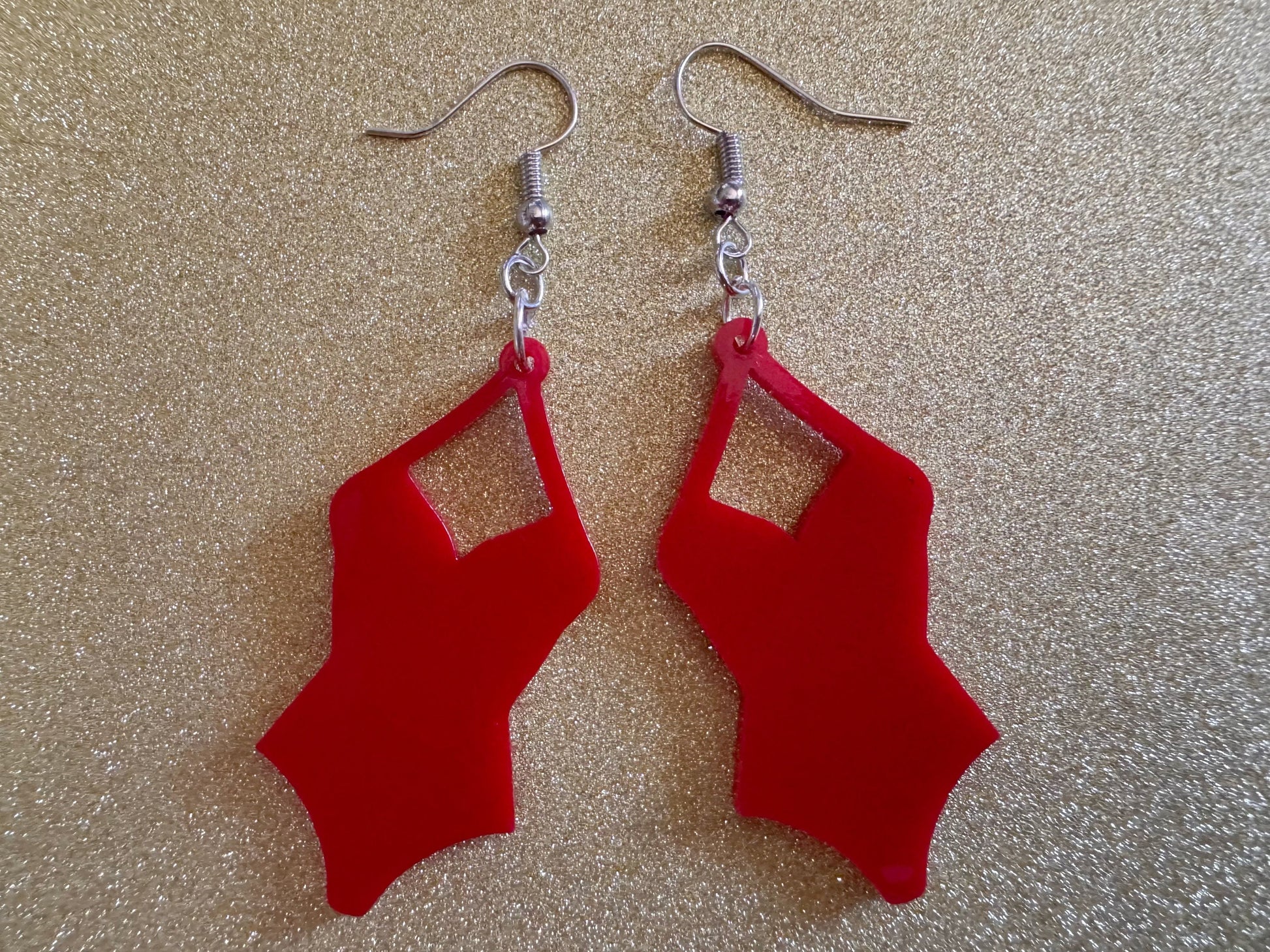 Red Bathing Suit Earrings: Laser Cut Acrylic Swimsuit Earrings, Beach, Swim, Swimming Lifeguard, Swimmer, Vacay, Best Gifts for Her/Him/Them
