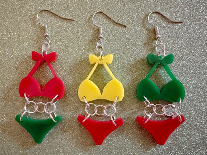 Red Bathing Suit Earrings: Laser Cut Acrylic Swimsuit Earrings, Beach, Swim, Swimming Lifeguard, Swimmer, Vacay, Best Gifts for Her/Him/Them