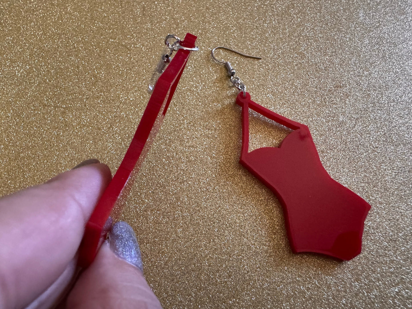 Red Bathing Suit Earrings: Laser Cut Acrylic Swimsuit Earrings, Beach, Swim, Swimming Lifeguard, Swimmer, Vacay, Best Gifts for Her/Him/Them