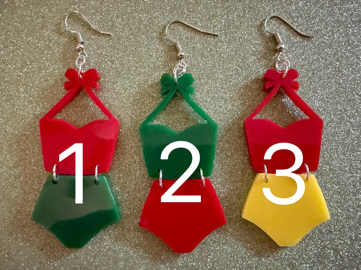 Red Bathing Suit Earrings: Laser Cut Acrylic Swimsuit Earrings, Beach, Swim, Swimming Lifeguard, Swimmer, Vacay, Best Gifts for Her/Him/Them