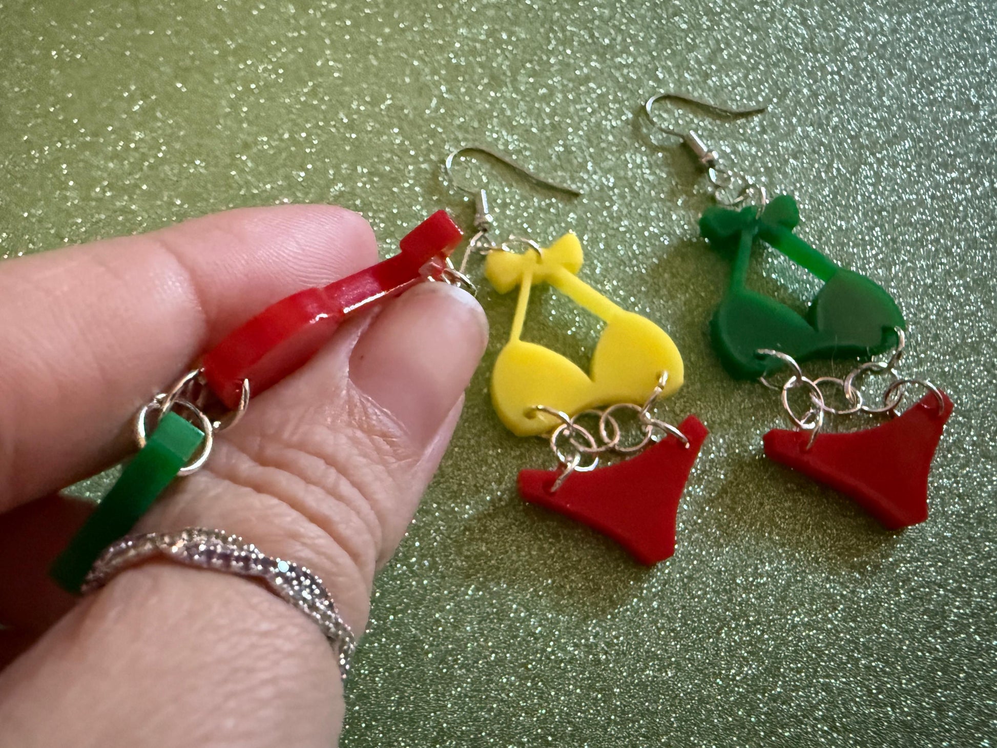 Red Bathing Suit Earrings: Laser Cut Acrylic Swimsuit Earrings, Beach, Swim, Swimming Lifeguard, Swimmer, Vacay, Best Gifts for Her/Him/Them