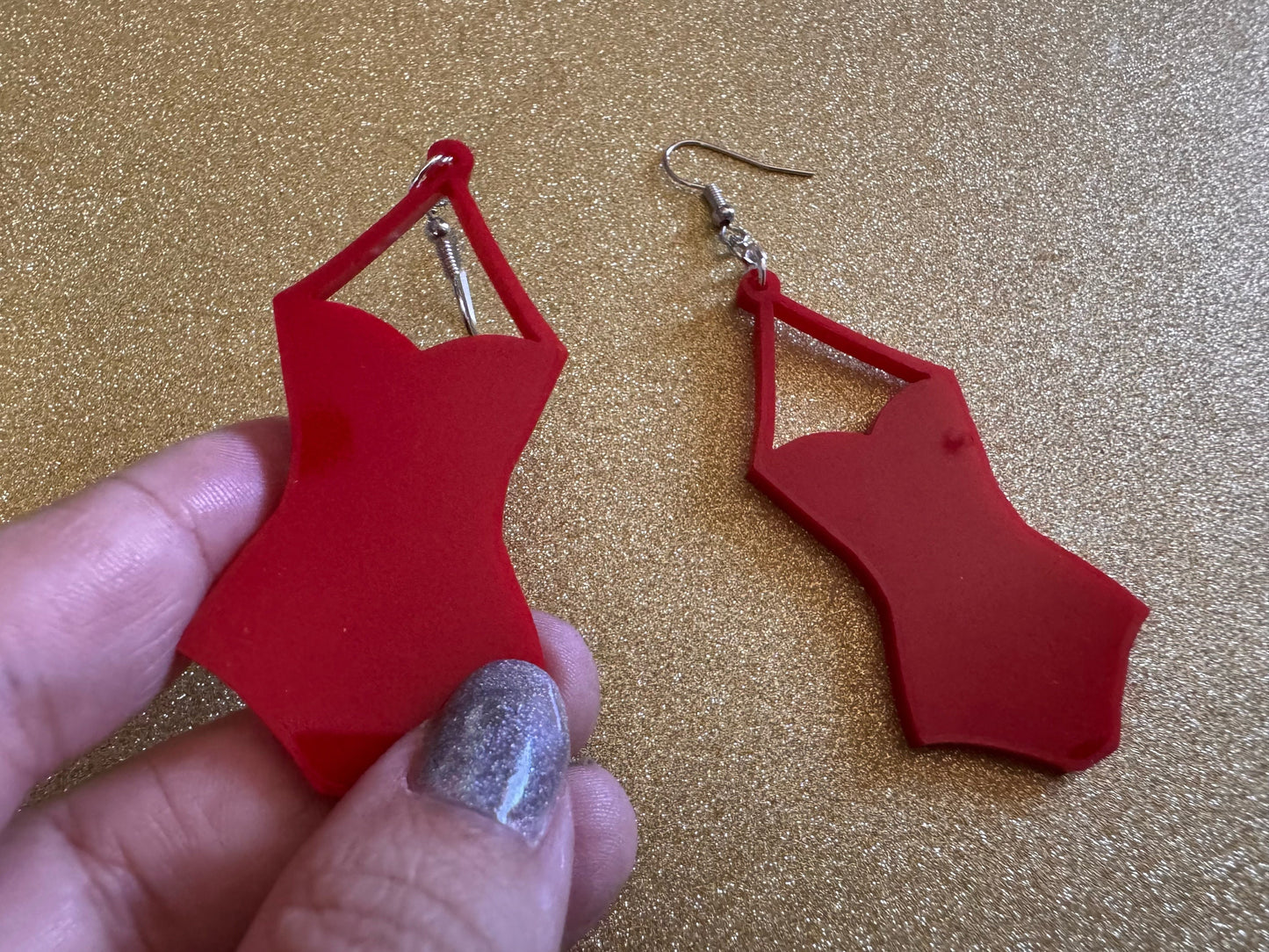 Red Bathing Suit Earrings: Laser Cut Acrylic Swimsuit Earrings, Beach, Swim, Swimming Lifeguard, Swimmer, Vacay, Best Gifts for Her/Him/Them