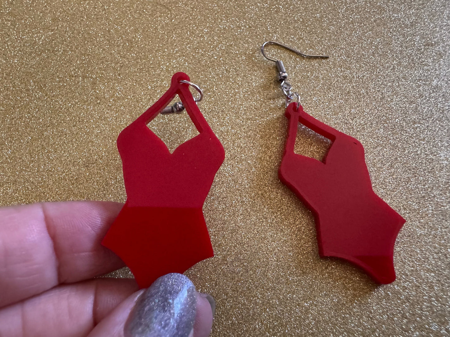 Red Bathing Suit Earrings: Laser Cut Acrylic Swimsuit Earrings, Beach, Swim, Swimming Lifeguard, Swimmer, Vacay, Best Gifts for Her/Him/Them