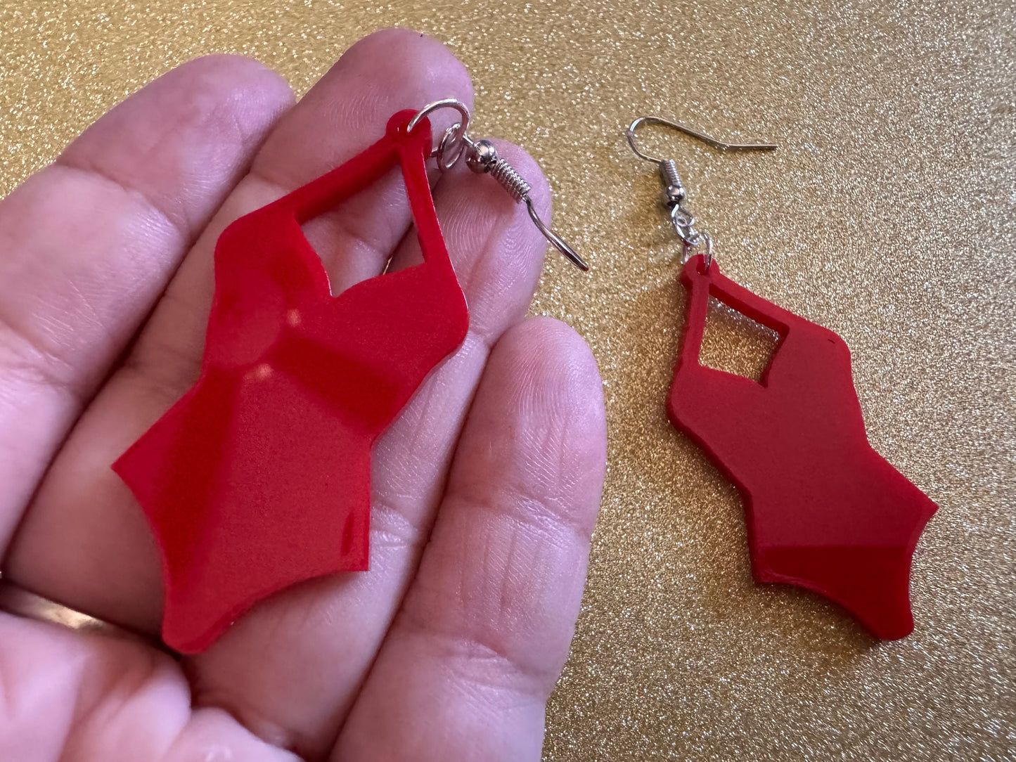 Red Bathing Suit Earrings: Laser Cut Acrylic Swimsuit Earrings, Beach, Swim, Swimming Lifeguard, Swimmer, Vacay, Best Gifts for Her/Him/Them