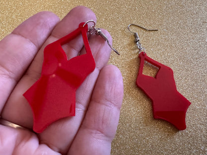 Red Bathing Suit Earrings: Laser Cut Acrylic Swimsuit Earrings, Beach, Swim, Swimming Lifeguard, Swimmer, Vacay, Best Gifts for Her/Him/Them