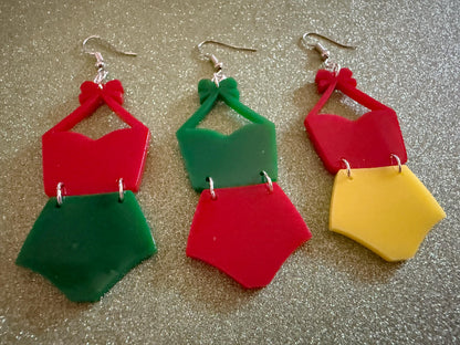 Red Bathing Suit Earrings: Laser Cut Acrylic Swimsuit Earrings, Beach, Swim, Swimming Lifeguard, Swimmer, Vacay, Best Gifts for Her/Him/Them