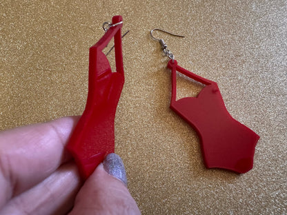 Red Bathing Suit Earrings: Laser Cut Acrylic Swimsuit Earrings, Beach, Swim, Swimming Lifeguard, Swimmer, Vacay, Best Gifts for Her/Him/Them