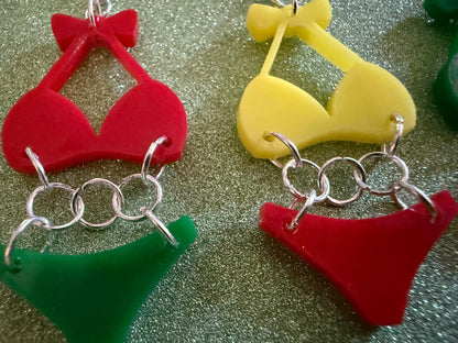 Red Bathing Suit Earrings: Laser Cut Acrylic Swimsuit Earrings, Beach, Swim, Swimming Lifeguard, Swimmer, Vacay, Best Gifts for Her/Him/Them
