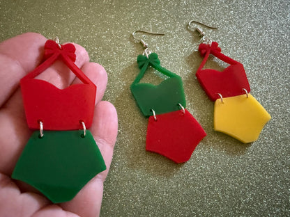 Red Bathing Suit Earrings: Laser Cut Acrylic Swimsuit Earrings, Beach, Swim, Swimming Lifeguard, Swimmer, Vacay, Best Gifts for Her/Him/Them
