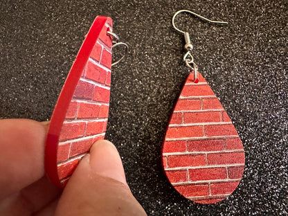 Red Brick Earrings: Laser Cut Acrylic Bricks, Brick Wall, Construction, Brick, Architecture, Building, Preppy, Best Gifts for Her/Him/Them