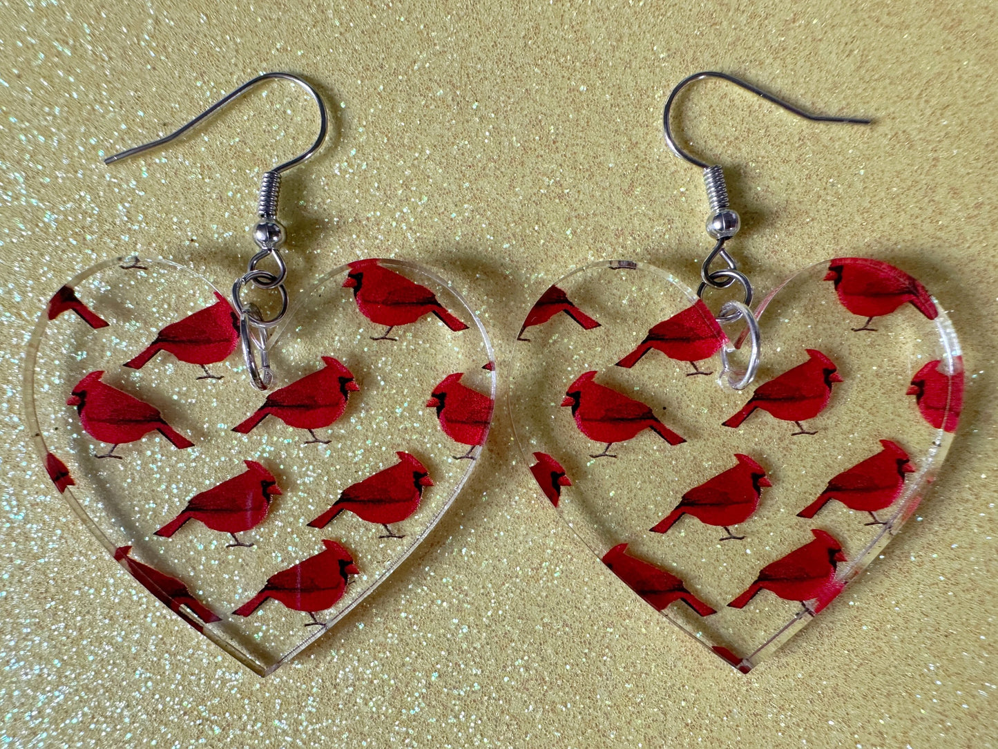 Red Cardinal Earrings: Laser Cut Acrylic Cardinals, Northern Cardinal, Birds, Feathers, Redbird, Zoo, Red Bird, Best Gifts for Her/Him/Them