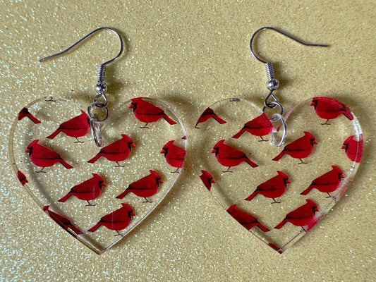 Red Cardinal Earrings: Laser Cut Acrylic Cardinals, Northern Cardinal, Birds, Feathers, Redbird, Zoo, Red Bird, Best Gifts for Her/Him/Them
