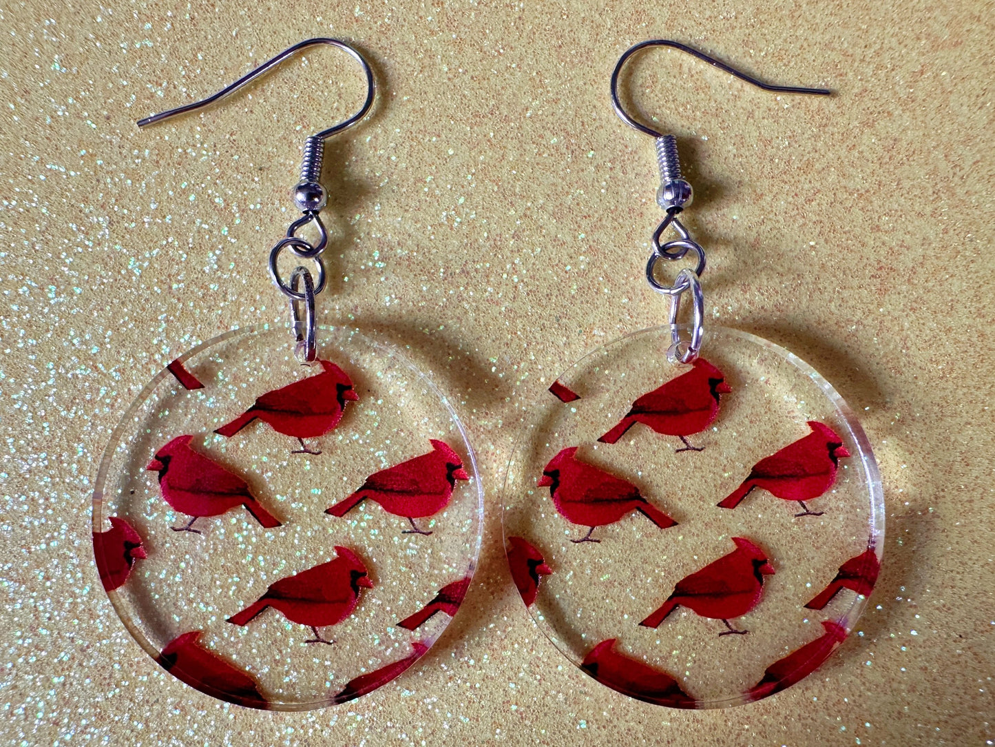 Red Cardinal Earrings: Laser Cut Acrylic Cardinals, Northern Cardinal, Birds, Feathers, Redbird, Zoo, Red Bird, Best Gifts for Her/Him/Them