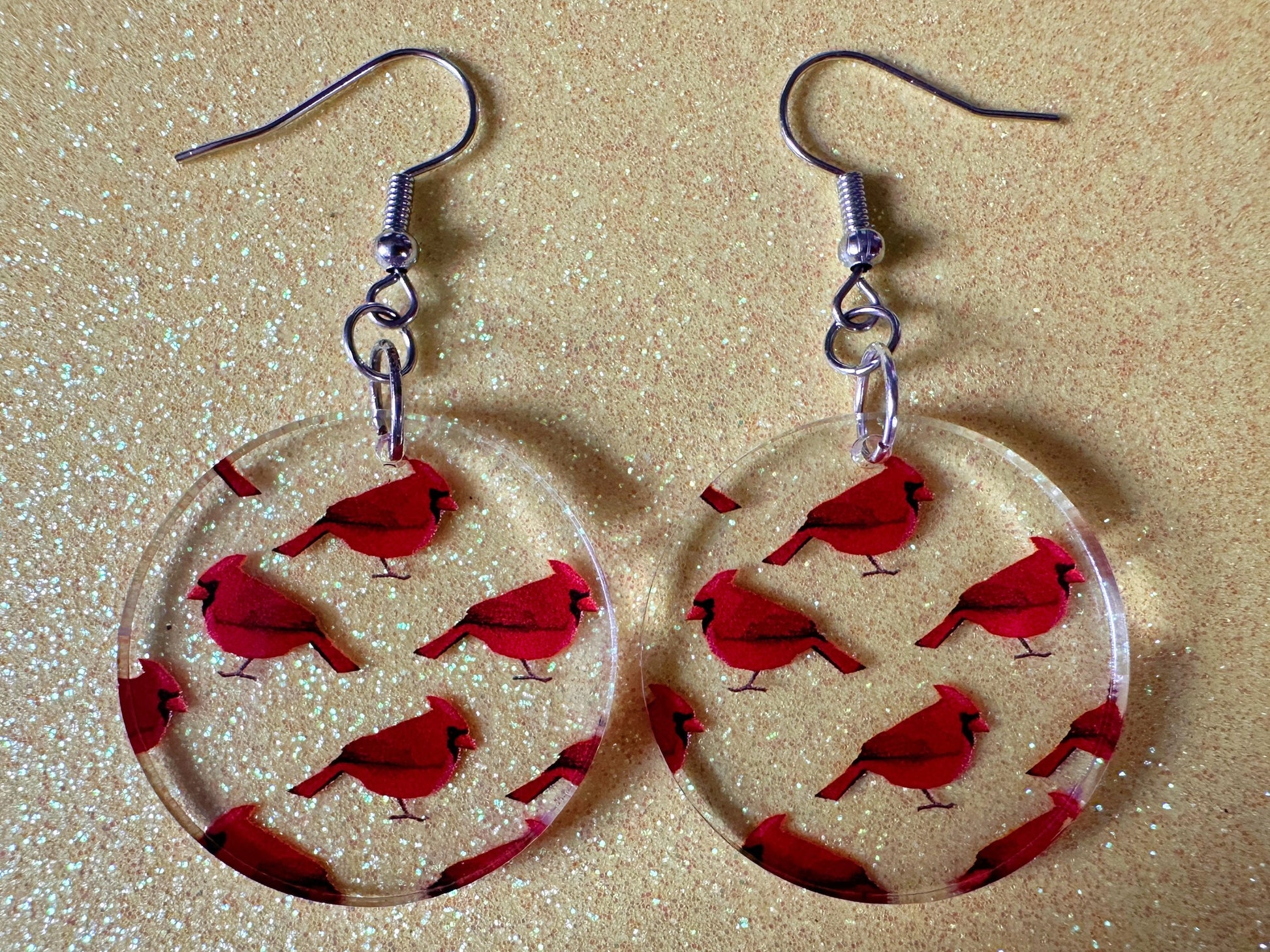 Red Cardinal Earrings: Laser Cut Acrylic Cardinals, Northern Cardinal, Birds, Feathers, Redbird, Zoo, Red Bird, Best Gifts for Her/Him/Them