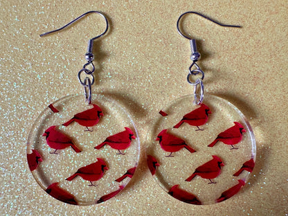 Red Cardinal Earrings: Laser Cut Acrylic Cardinals, Northern Cardinal, Birds, Feathers, Redbird, Zoo, Red Bird, Best Gifts for Her/Him/Them