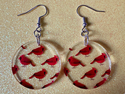 Red Cardinal Earrings: Laser Cut Acrylic Cardinals, Northern Cardinal, Birds, Feathers, Redbird, Zoo, Red Bird, Best Gifts for Her/Him/Them