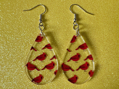 Red Cardinal Earrings: Laser Cut Acrylic Cardinals, Northern Cardinal, Birds, Feathers, Redbird, Zoo, Red Bird, Best Gifts for Her/Him/Them