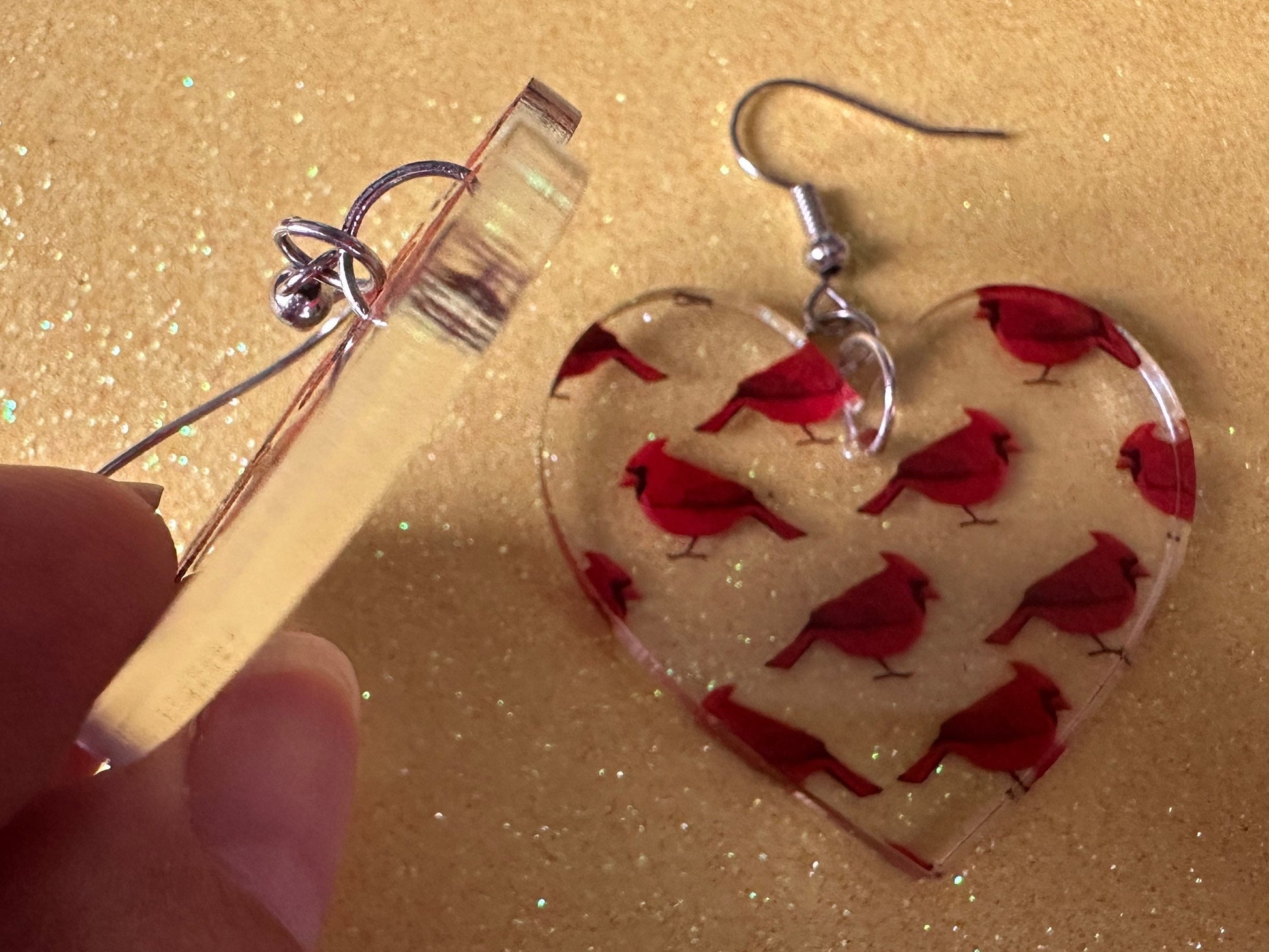 Red Cardinal Earrings: Laser Cut Acrylic Cardinals, Northern Cardinal, Birds, Feathers, Redbird, Zoo, Red Bird, Best Gifts for Her/Him/Them