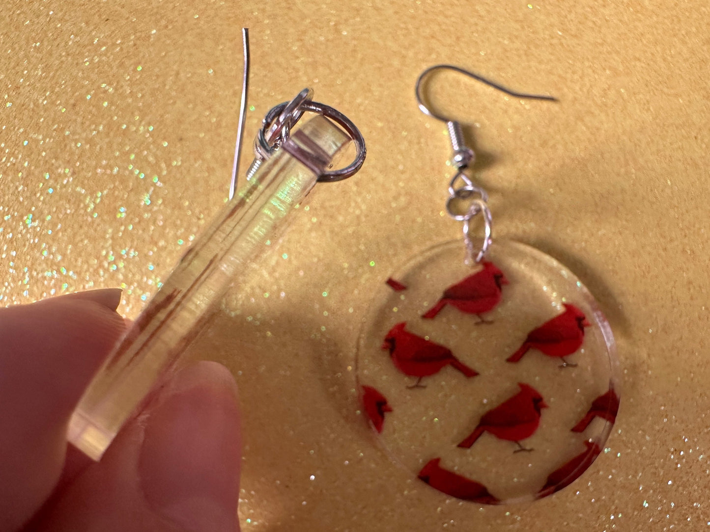 Red Cardinal Earrings: Laser Cut Acrylic Cardinals, Northern Cardinal, Birds, Feathers, Redbird, Zoo, Red Bird, Best Gifts for Her/Him/Them