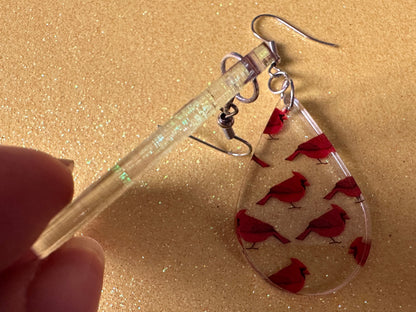 Red Cardinal Earrings: Laser Cut Acrylic Cardinals, Northern Cardinal, Birds, Feathers, Redbird, Zoo, Red Bird, Best Gifts for Her/Him/Them