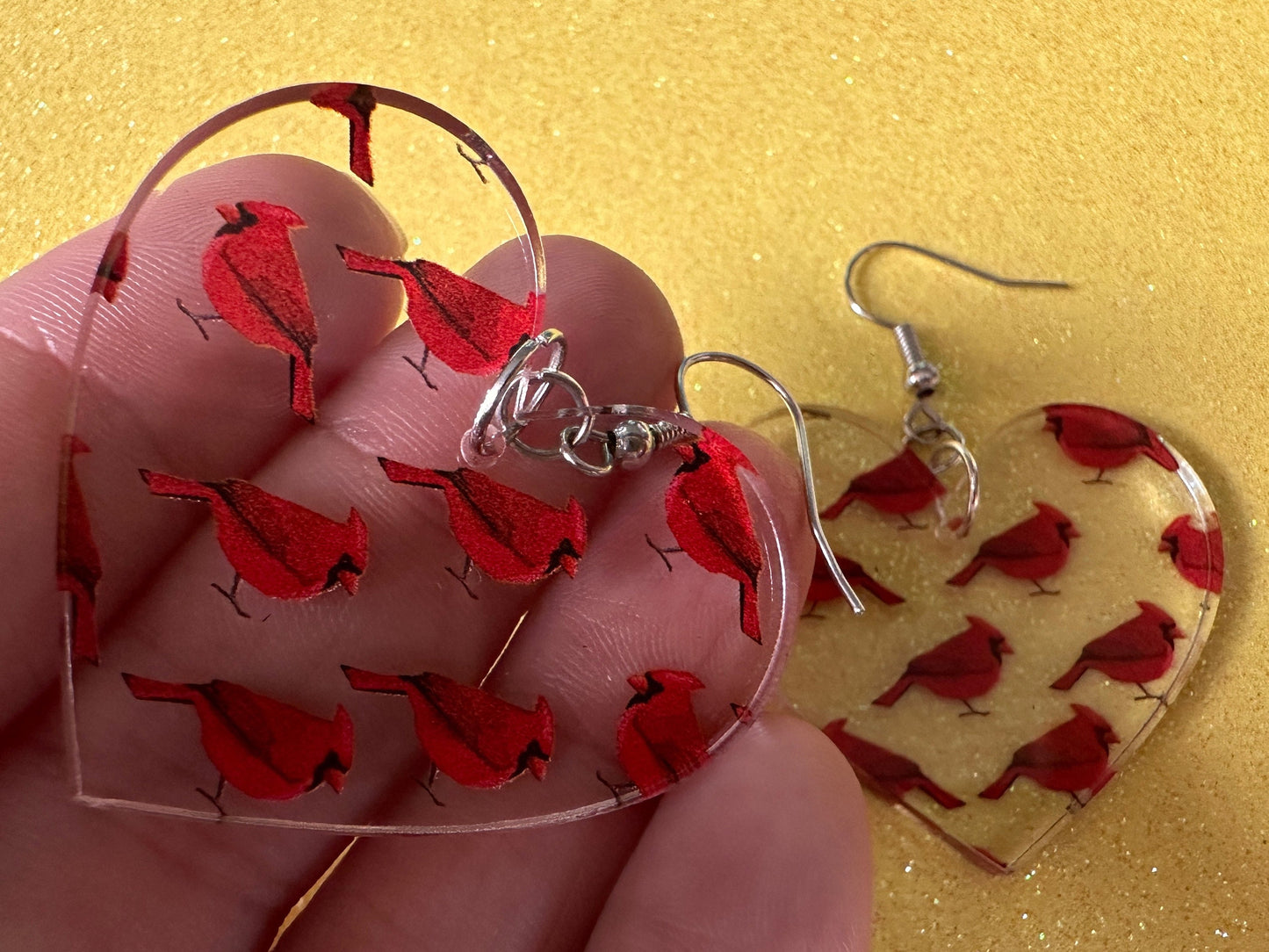 Red Cardinal Earrings: Laser Cut Acrylic Cardinals, Northern Cardinal, Birds, Feathers, Redbird, Zoo, Red Bird, Best Gifts for Her/Him/Them