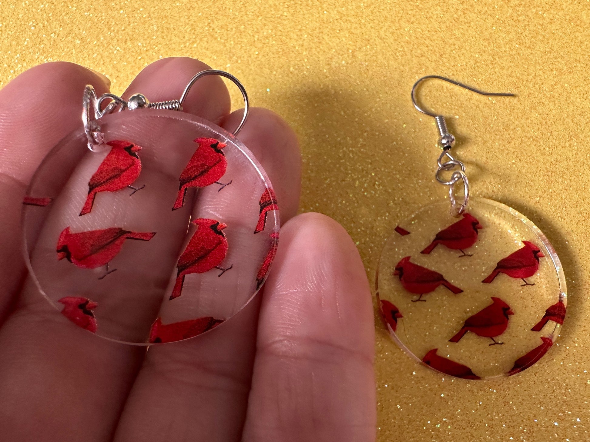 Red Cardinal Earrings: Laser Cut Acrylic Cardinals, Northern Cardinal, Birds, Feathers, Redbird, Zoo, Red Bird, Best Gifts for Her/Him/Them