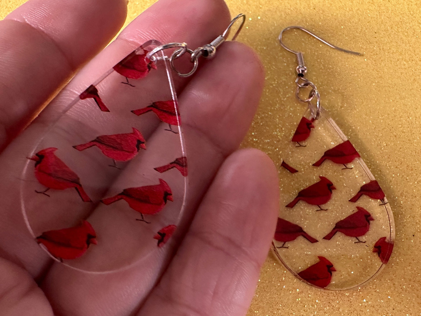 Red Cardinal Earrings: Laser Cut Acrylic Cardinals, Northern Cardinal, Birds, Feathers, Redbird, Zoo, Red Bird, Best Gifts for Her/Him/Them