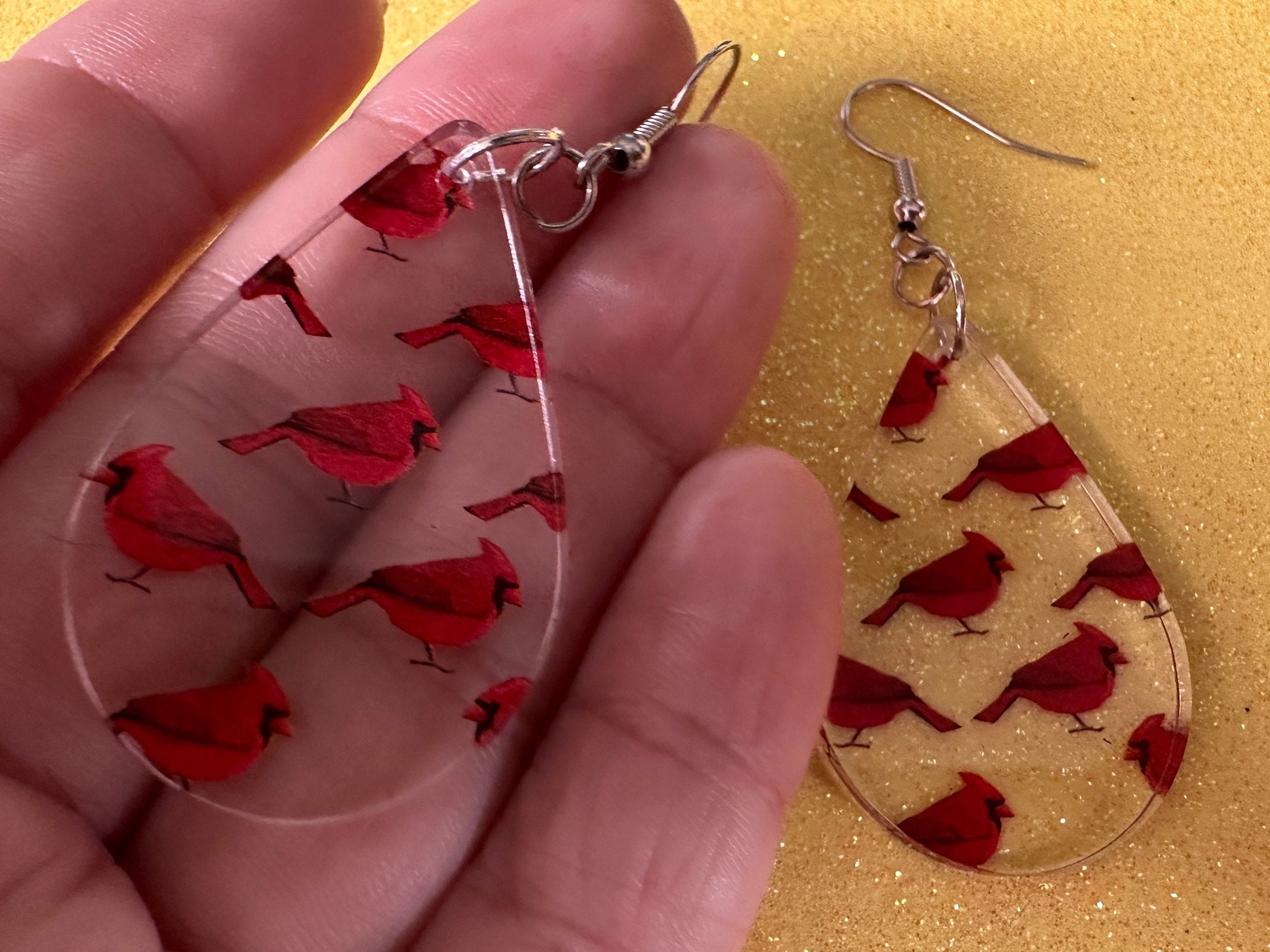 Red Cardinal Earrings: Laser Cut Acrylic Cardinals, Northern Cardinal, Birds, Feathers, Redbird, Zoo, Red Bird, Best Gifts for Her/Him/Them