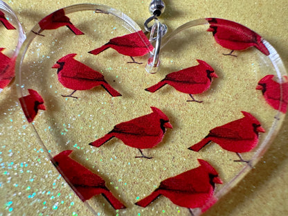 Red Cardinal Earrings: Laser Cut Acrylic Cardinals, Northern Cardinal, Birds, Feathers, Redbird, Zoo, Red Bird, Best Gifts for Her/Him/Them