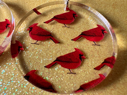Red Cardinal Earrings: Laser Cut Acrylic Cardinals, Northern Cardinal, Birds, Feathers, Redbird, Zoo, Red Bird, Best Gifts for Her/Him/Them