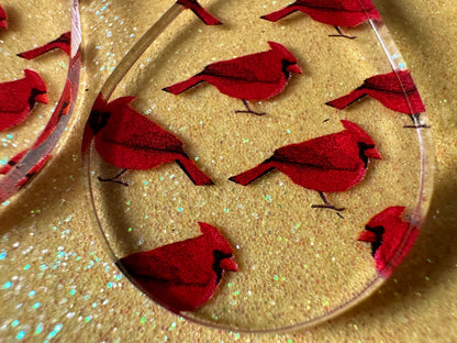 Red Cardinal Earrings: Laser Cut Acrylic Cardinals, Northern Cardinal, Birds, Feathers, Redbird, Zoo, Red Bird, Best Gifts for Her/Him/Them