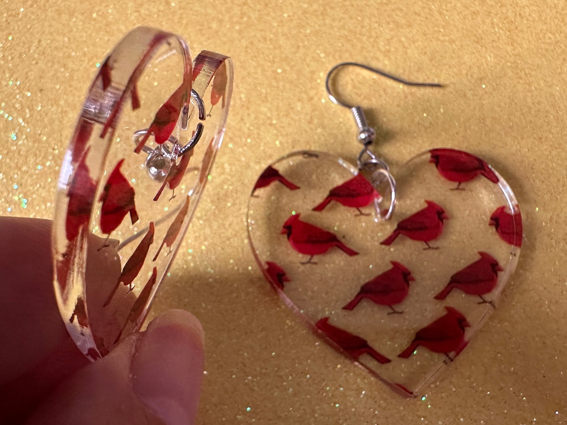 Red Cardinal Earrings: Laser Cut Acrylic Cardinals, Northern Cardinal, Birds, Feathers, Redbird, Zoo, Red Bird, Best Gifts for Her/Him/Them