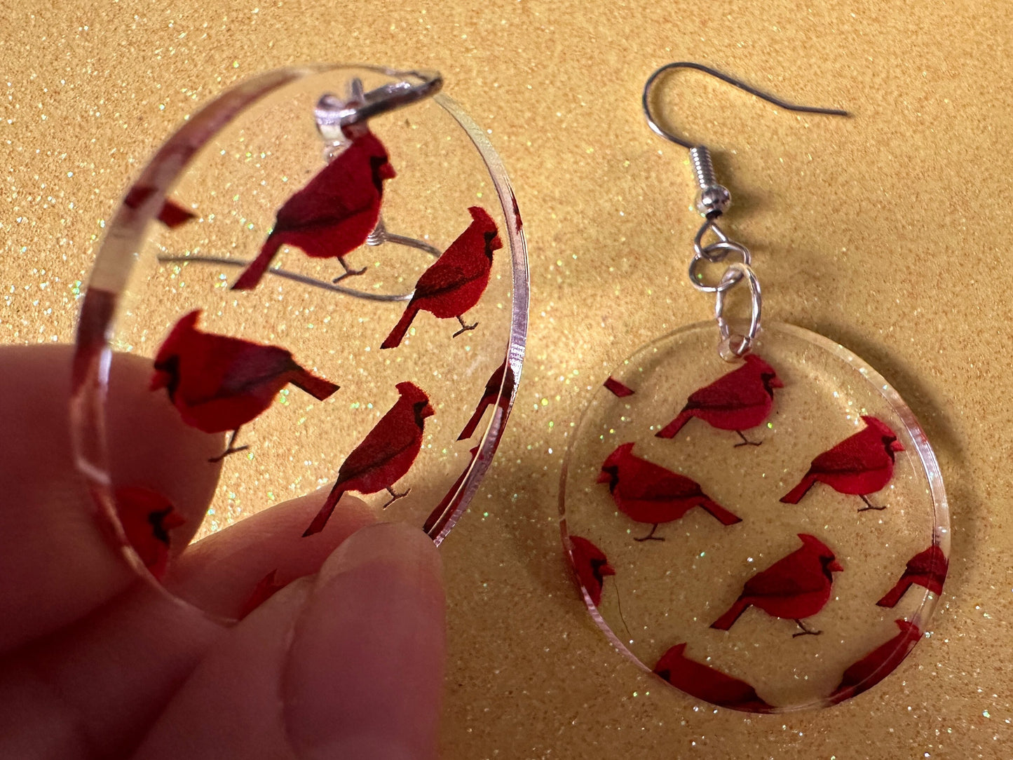 Red Cardinal Earrings: Laser Cut Acrylic Cardinals, Northern Cardinal, Birds, Feathers, Redbird, Zoo, Red Bird, Best Gifts for Her/Him/Them
