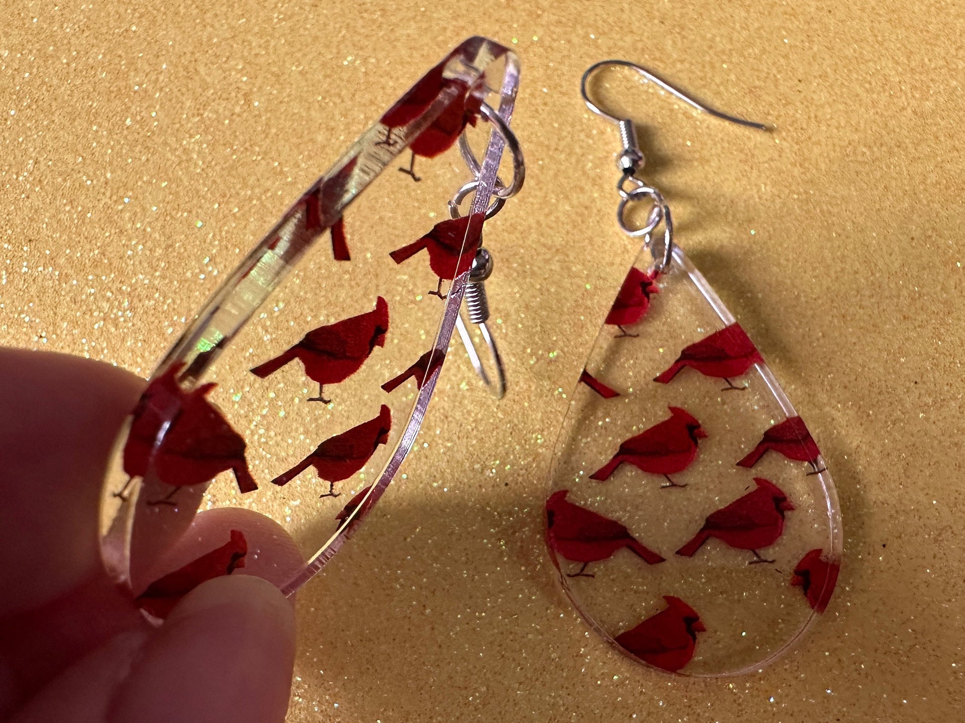 Red Cardinal Earrings: Laser Cut Acrylic Cardinals, Northern Cardinal, Birds, Feathers, Redbird, Zoo, Red Bird, Best Gifts for Her/Him/Them