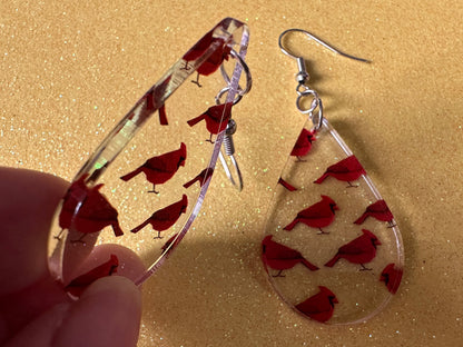 Red Cardinal Earrings: Laser Cut Acrylic Cardinals, Northern Cardinal, Birds, Feathers, Redbird, Zoo, Red Bird, Best Gifts for Her/Him/Them