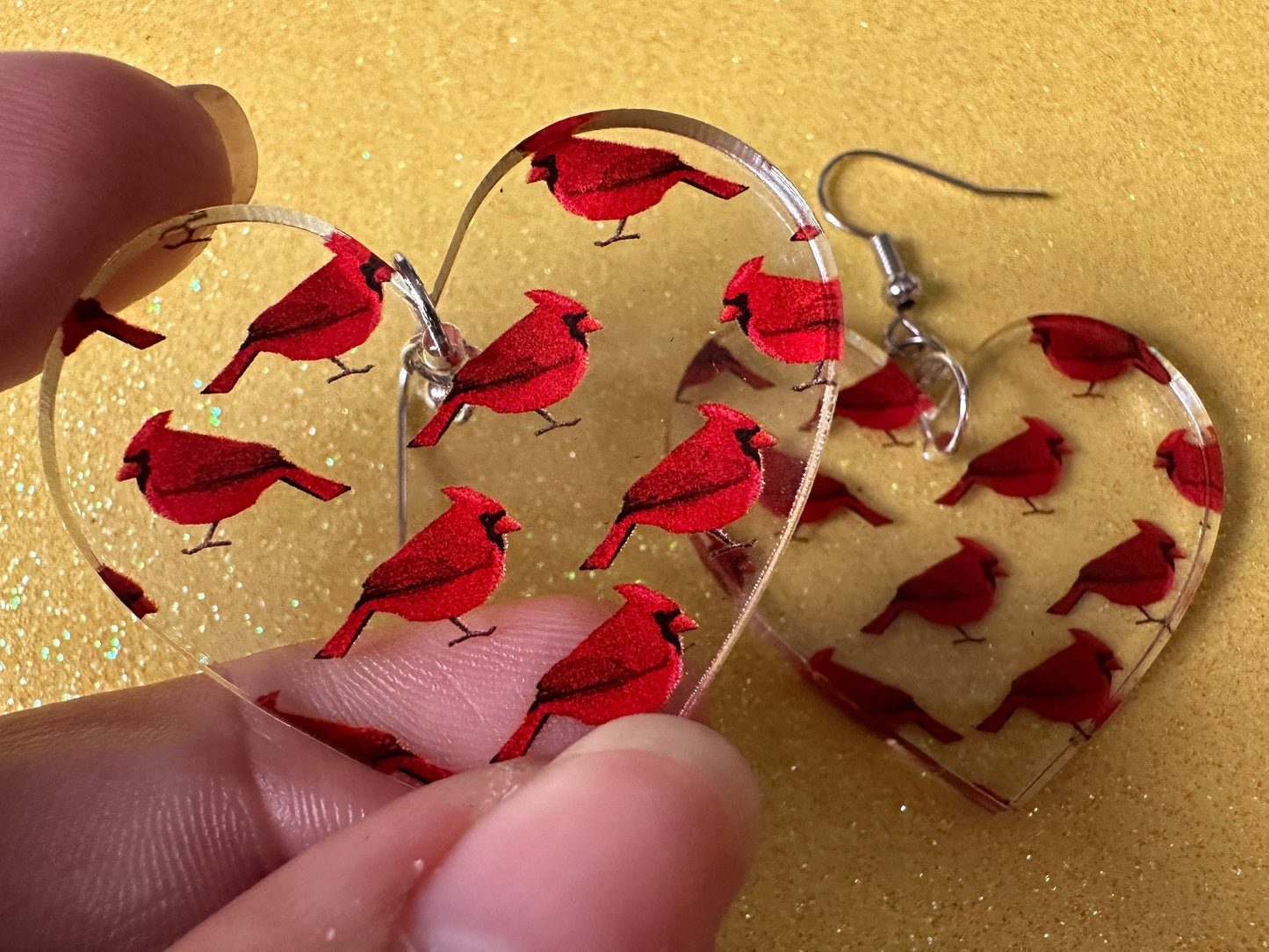 Red Cardinal Earrings: Laser Cut Acrylic Cardinals, Northern Cardinal, Birds, Feathers, Redbird, Zoo, Red Bird, Best Gifts for Her/Him/Them
