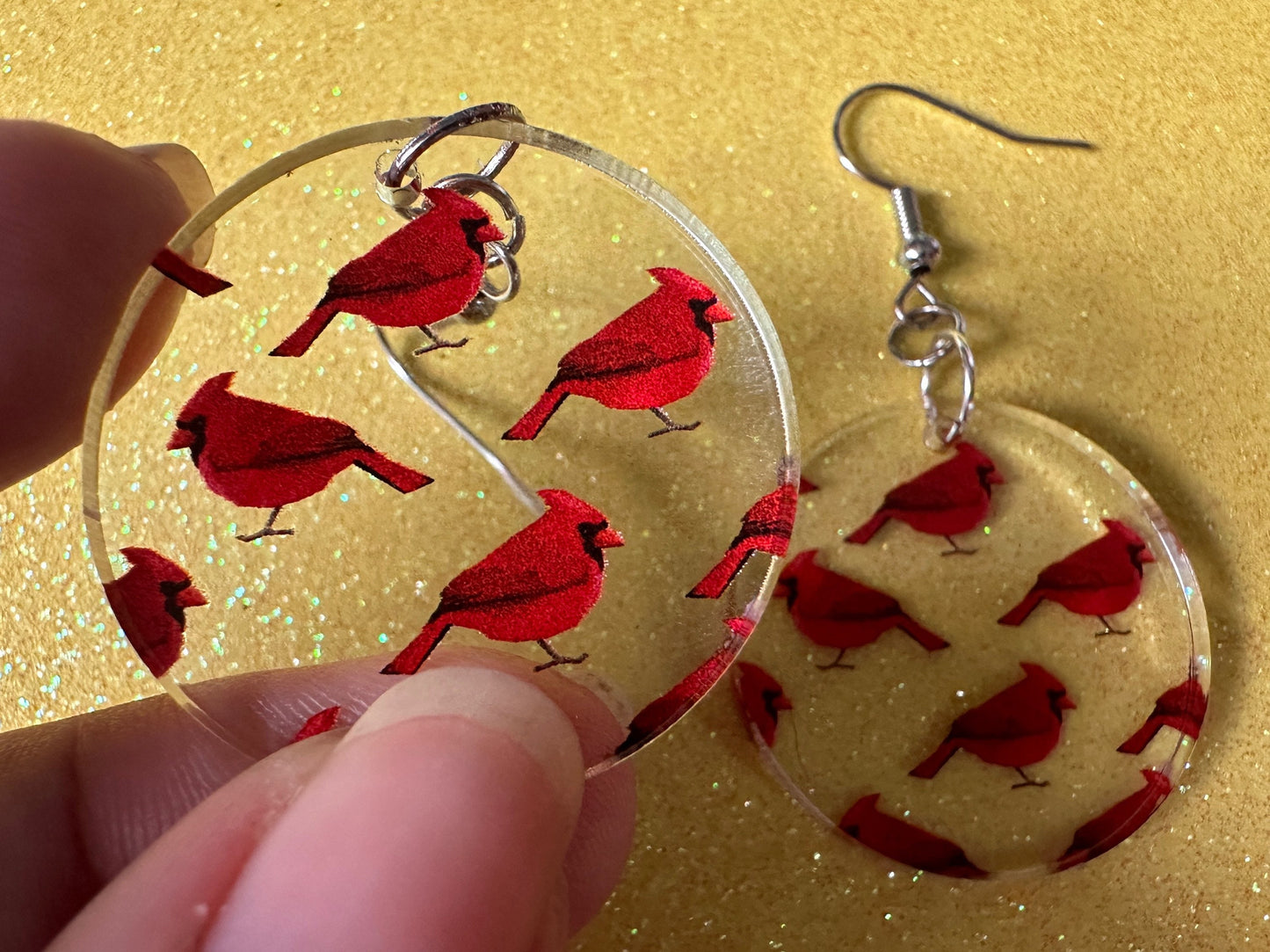 Red Cardinal Earrings: Laser Cut Acrylic Cardinals, Northern Cardinal, Birds, Feathers, Redbird, Zoo, Red Bird, Best Gifts for Her/Him/Them