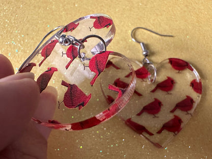 Red Cardinal Earrings: Laser Cut Acrylic Cardinals, Northern Cardinal, Birds, Feathers, Redbird, Zoo, Red Bird, Best Gifts for Her/Him/Them