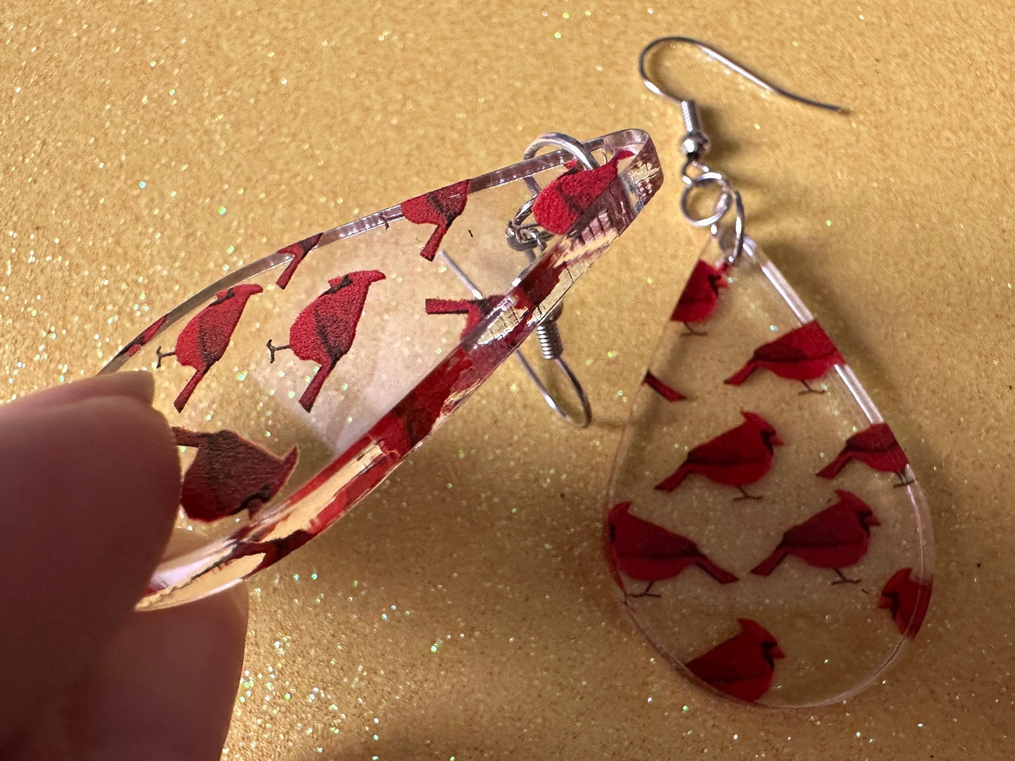Red Cardinal Earrings: Laser Cut Acrylic Cardinals, Northern Cardinal, Birds, Feathers, Redbird, Zoo, Red Bird, Best Gifts for Her/Him/Them