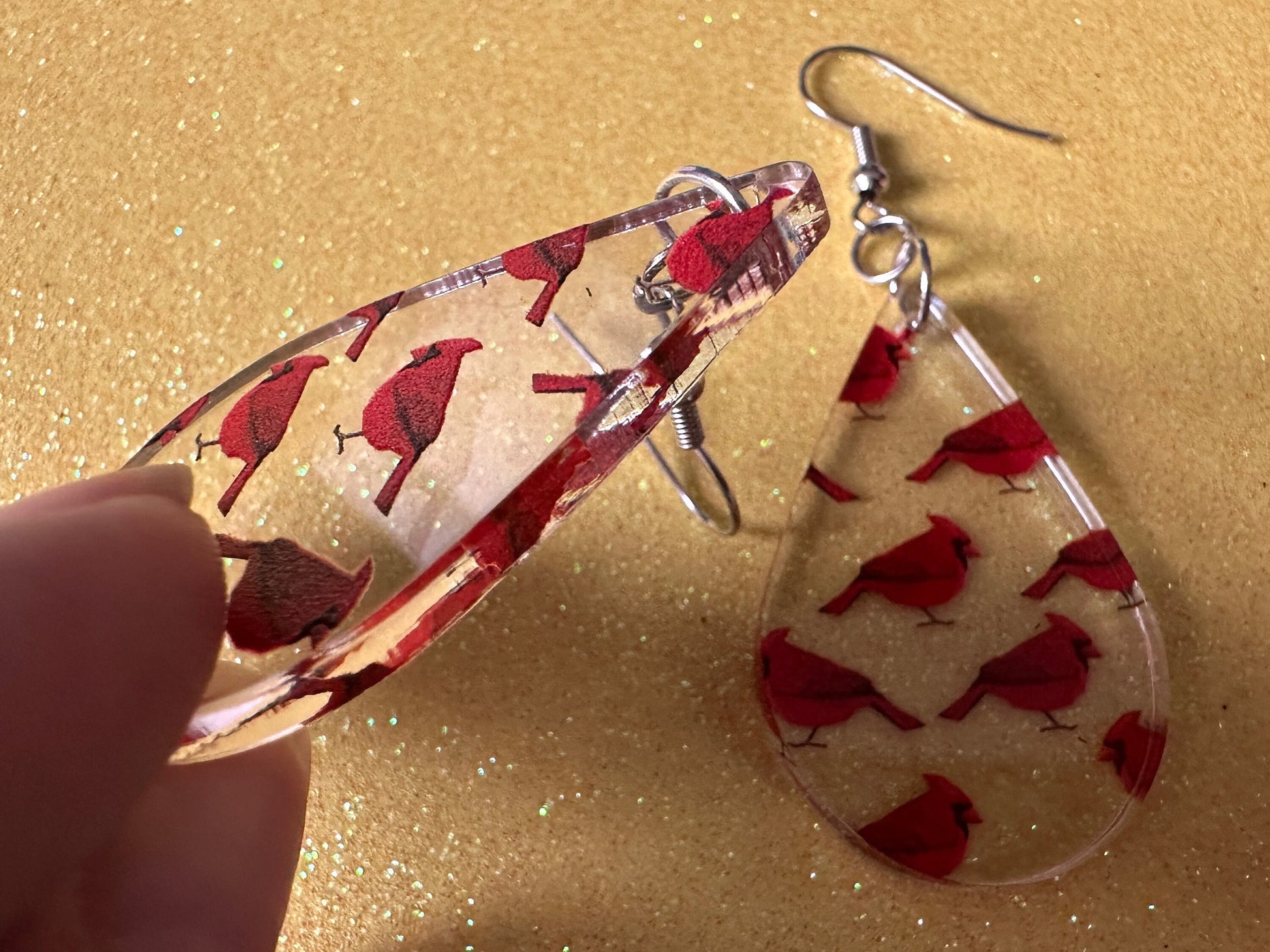Red Cardinal Earrings: Laser Cut Acrylic Cardinals, Northern Cardinal, Birds, Feathers, Redbird, Zoo, Red Bird, Best Gifts for Her/Him/Them
