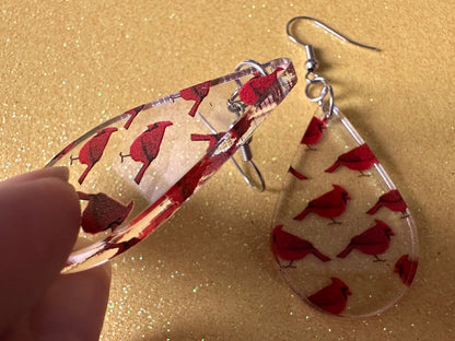 Red Cardinal Earrings: Laser Cut Acrylic Cardinals, Northern Cardinal, Birds, Feathers, Redbird, Zoo, Red Bird, Best Gifts for Her/Him/Them